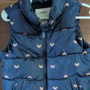 Old Navy Dark Blue Puffer Vest Rainbow 3T